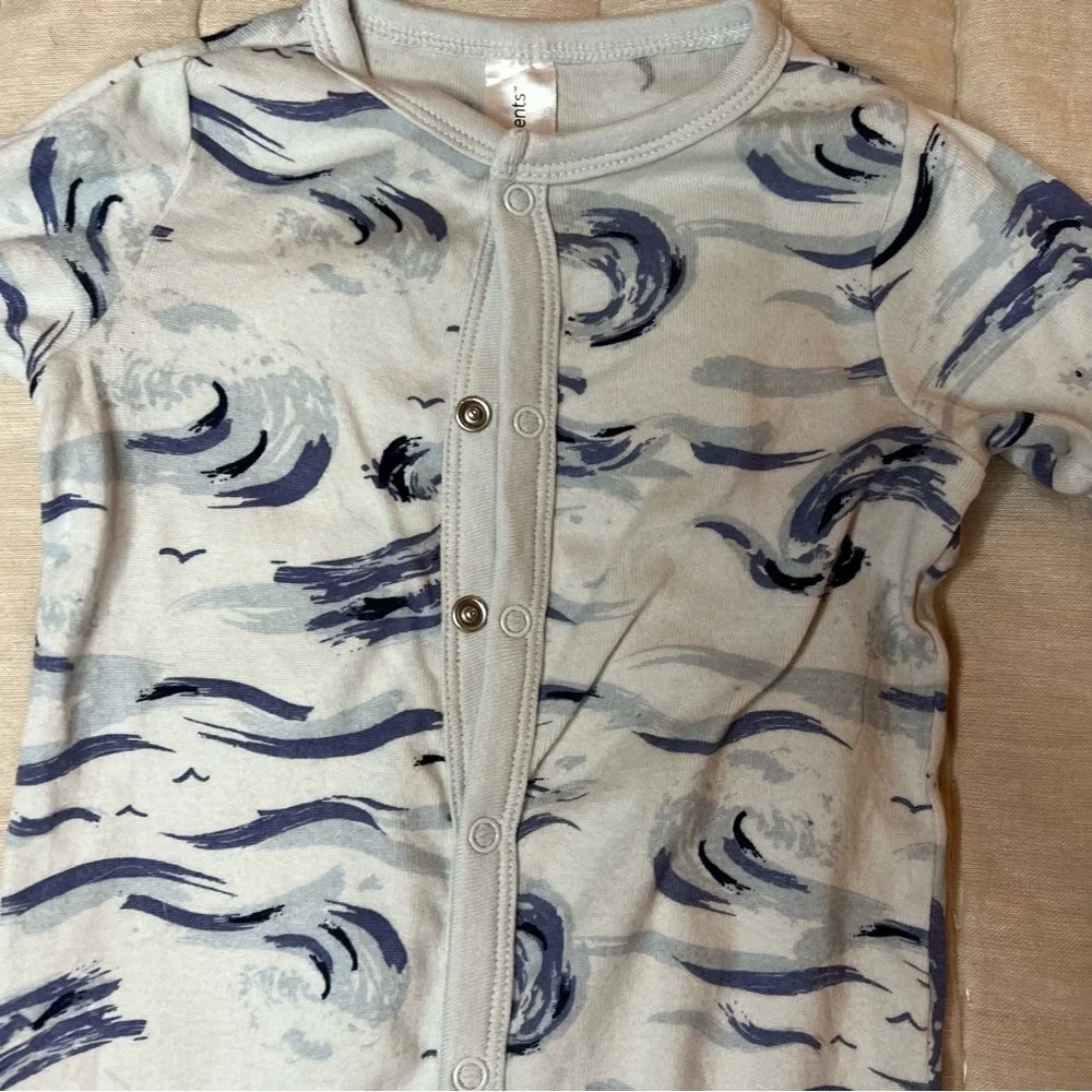 Modern Moments Infant Boys Blue Waves Snap front Knit Sleeper Pajamas 0-3 Months